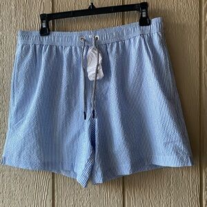 MAAMGIC Blue and White Swim Trunks with Elastic Waistband